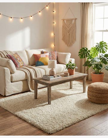 Pure Ivory Solid Shag Rug