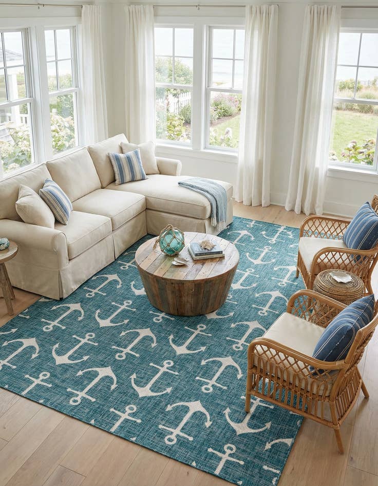 Detail image of 9' x 12'  Washable Coastal Indoor / Outdoor Rug