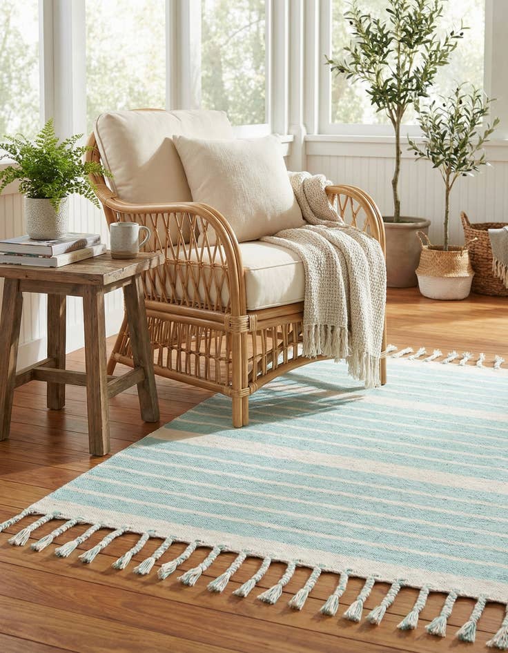 Detail image of  4' 1 x 6' 1  Hand Woven Chindi Cotton Rug