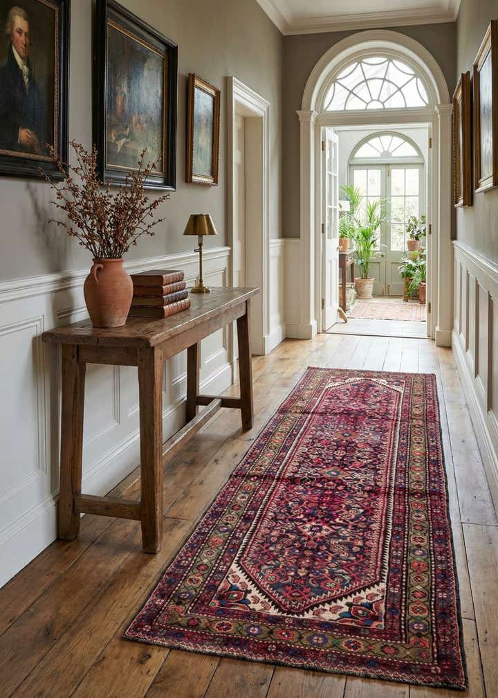 3' 7 x 9' 10 Hand Knotted Hossainabad Persian Wool Runner Rug