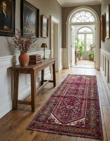 3' 7 x 9' 10 Hand Knotted Hossainabad Persian Wool Runner Rug