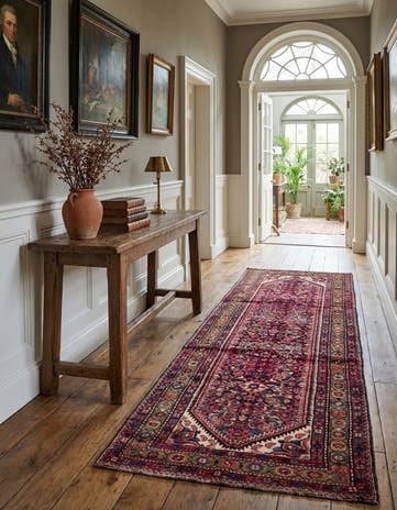 3' 7 x 9' 10 Hand Knotted Hossainabad Persian Wool Runner Rug