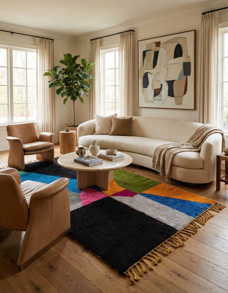 Detail image of  6' 7 x 9' 8  Hand Knotted Moroccan Wool Rug