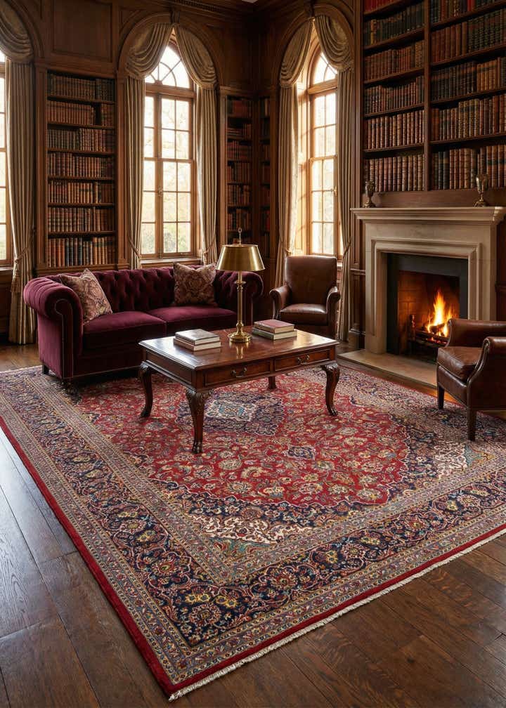 8' 11 x 12' 10 Hand Knotted Kashan Persian Rug