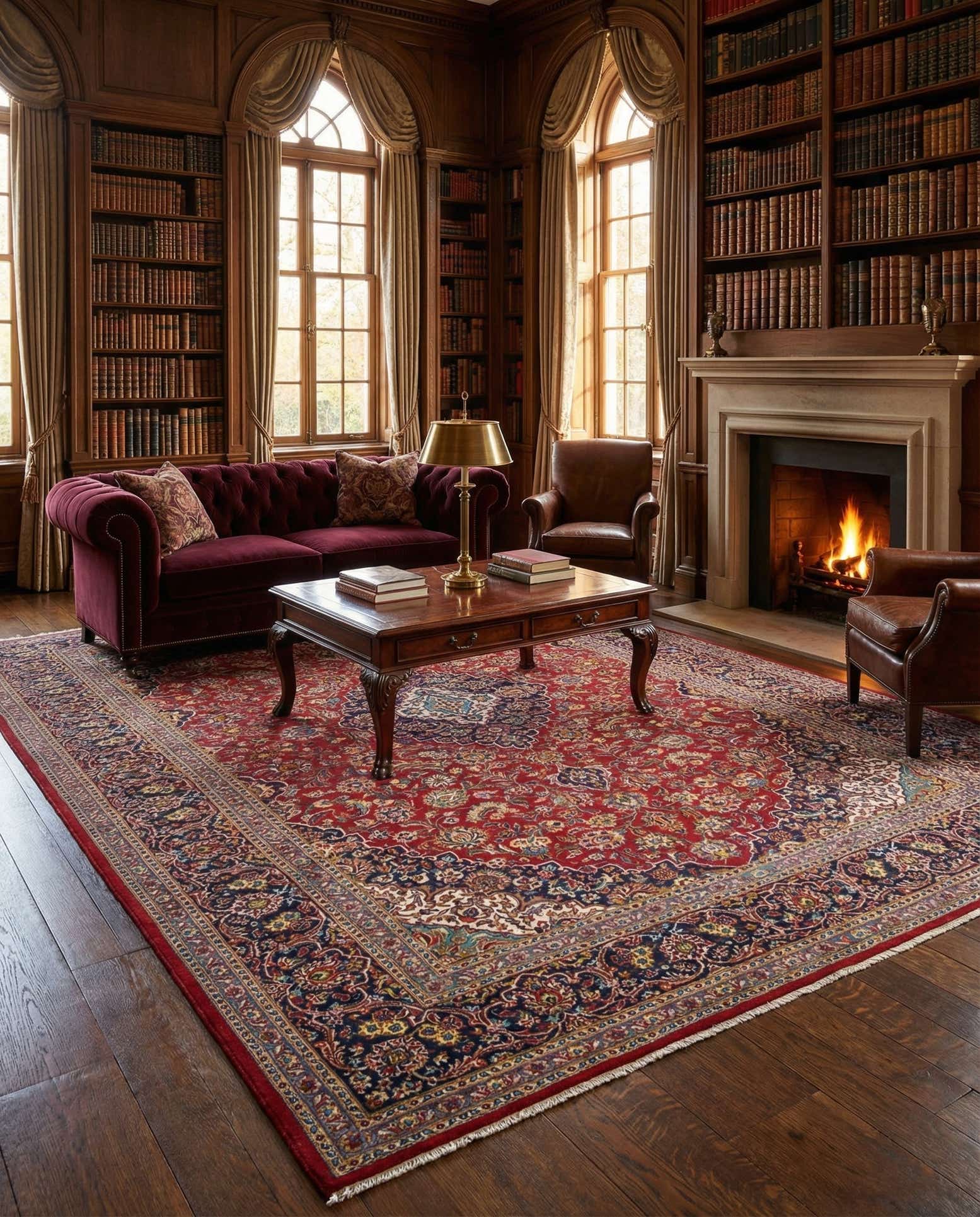 8' 11 x 12' 10 Hand Knotted Kashan Persian Rug