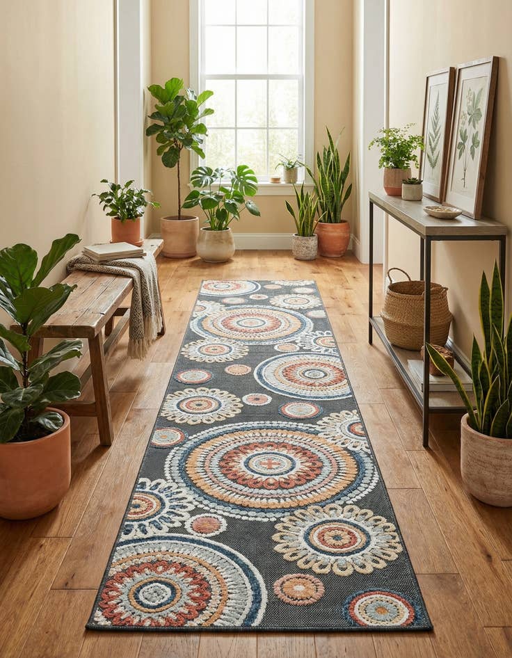 Detail image of  2' 7 x 12'  Washable Botanical Indoor / Outdoor Runner Rug