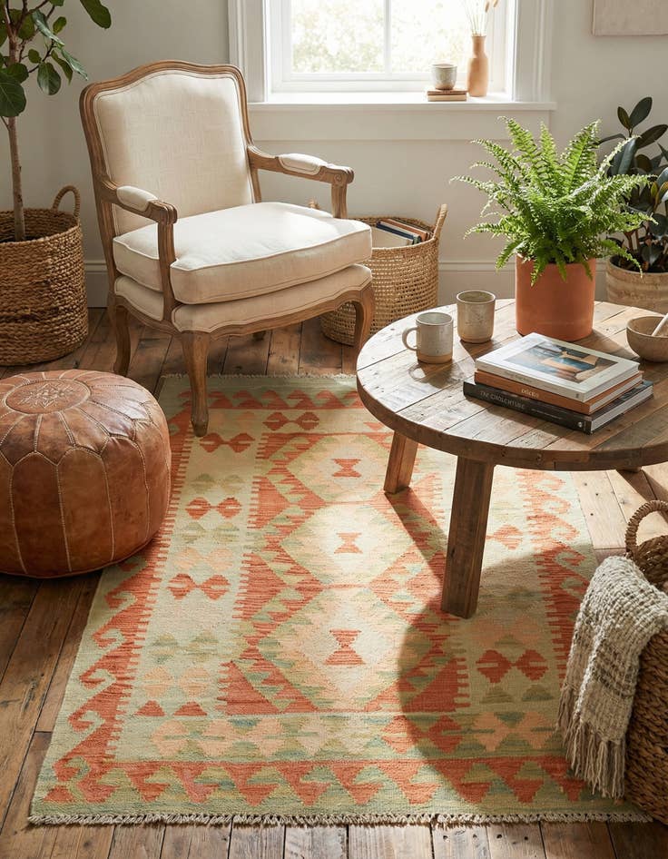 Detail image of 2' 8 x 4' 5  Hand Woven Kilim Waziri Wool Rug