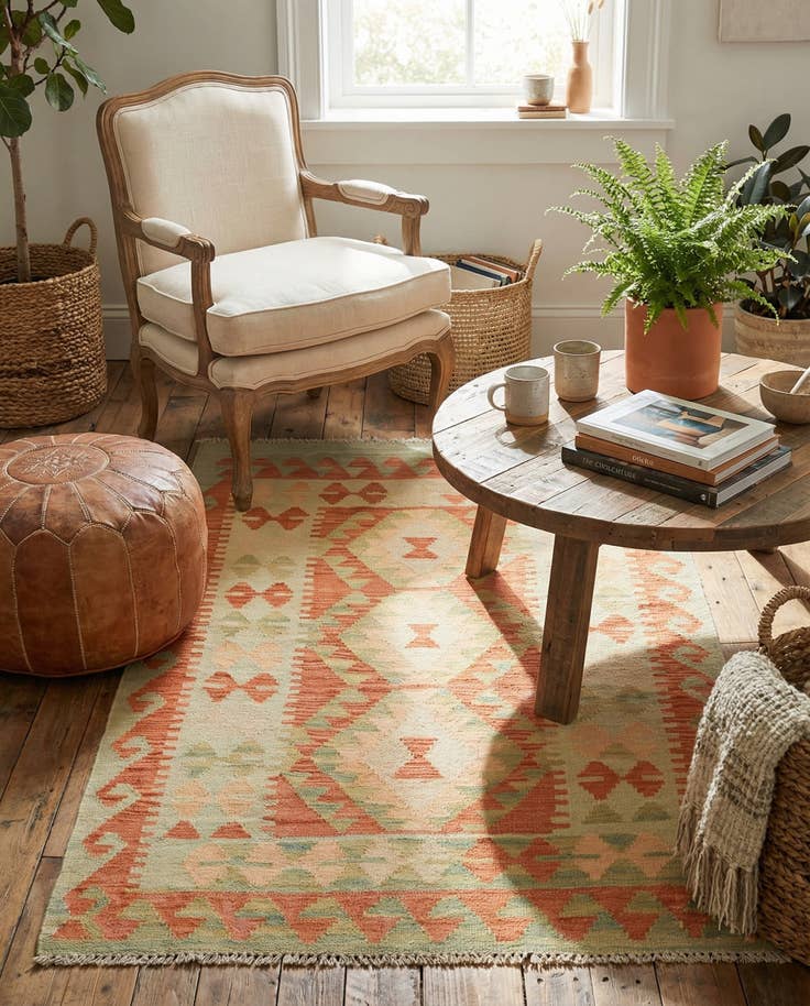 Detail image of 2' 8 x 4' 5 Hand Woven Kilim Waziri Wool Rug