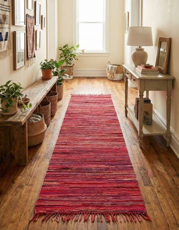 Red Hand Woven Chindi Cotton Runner Rug