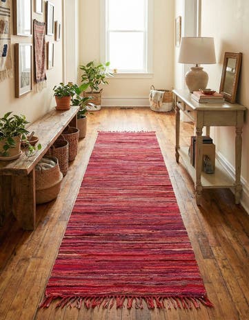 Red Hand Woven Chindi Cotton Runner Rug