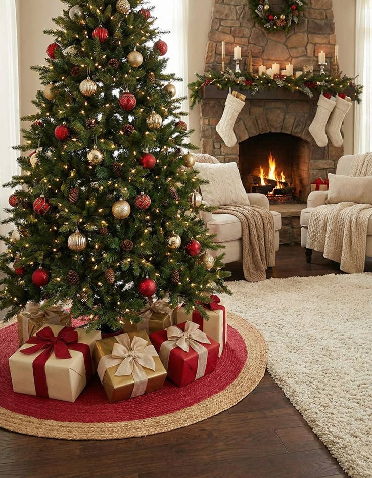 Detail image of 4' 1 x 4' 1  Hand Braided Christmas Tree Skirt