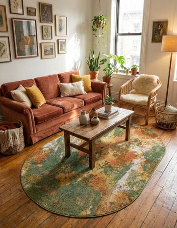 Green Washable Haerfest Oval Rug