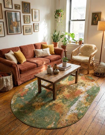 Green Washable Haerfest Oval Rug