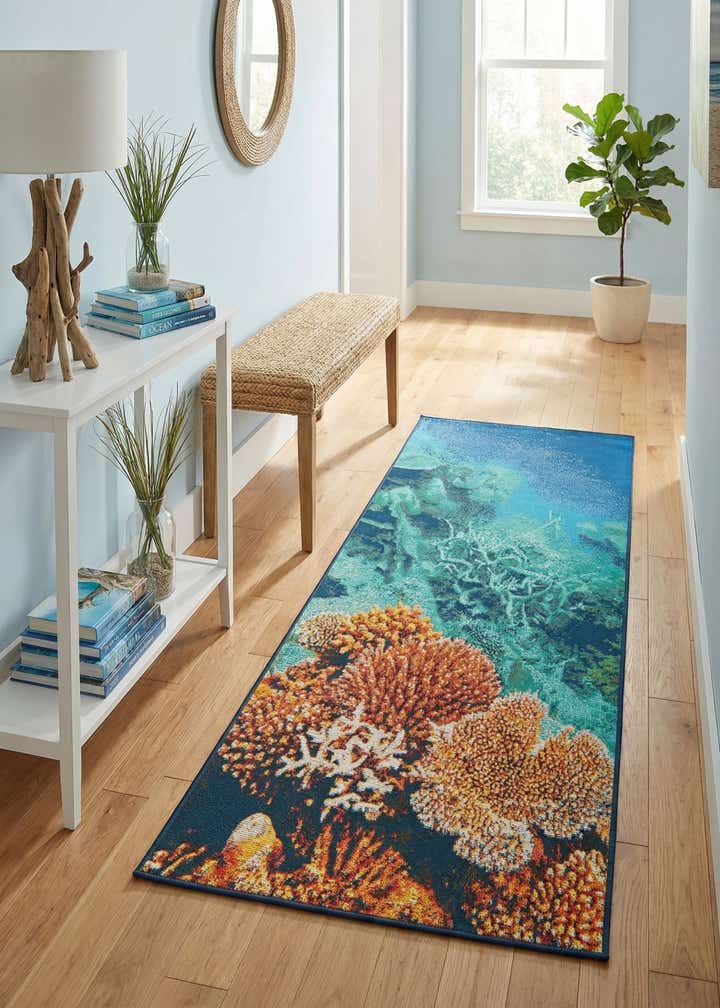 2' 7 x 5' 3 Easy-Clean Coastal Indoor / Outdoor Runner Rug