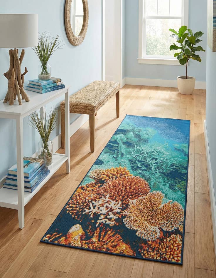 Detail image of 2' 7 x 5' 3  Washable Coastal Indoor / Outdoor Runner Rug