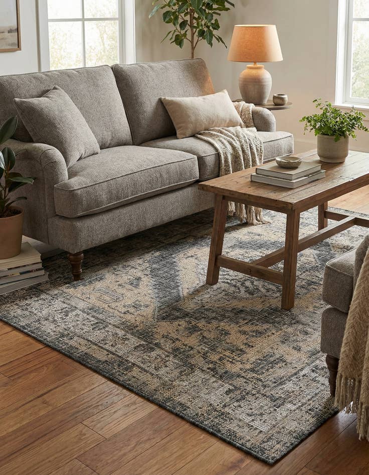 Detail image of 5' 3 x 5' 3  Washable Traditional Indoor / Outdoor Square Rug