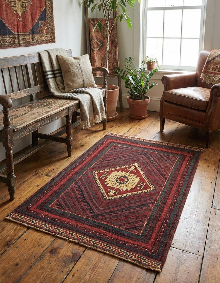 Detail image of  2' 10 x 4'  Hand Knotted Sumak Wool Rug