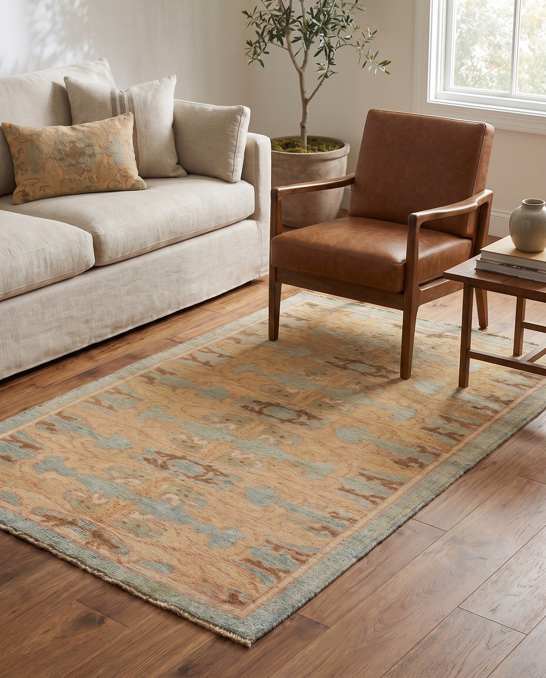 3' 7 x 6' 3 Hand Knotted Oushak Wool Rug