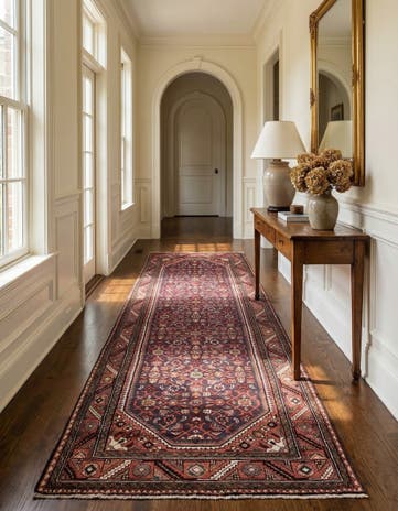 3' 9 x 10' 4 Hand Knotted Hossainabad Persian Wool Runner Rug