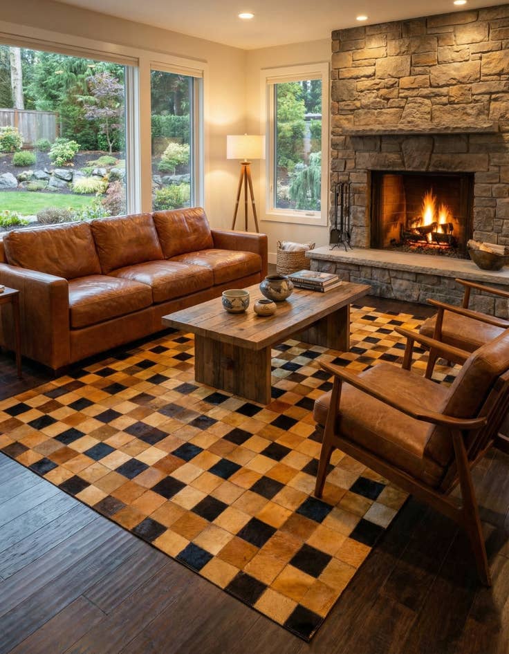 Detail image of 5' 2 x 8' Cowhide Stocks Rug