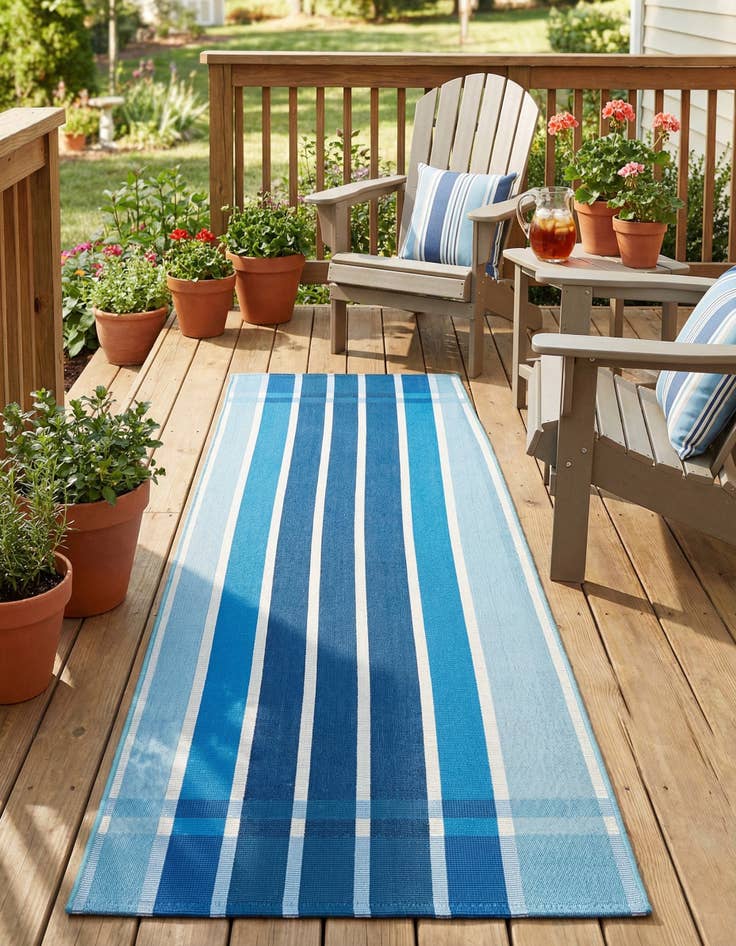 Detail image of 2' x 6'  Washable Striped Indoor / Outdoor Runner Rug