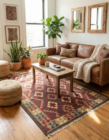 5' 1 x 8' Hand Woven Kilim Maymana Wool Rug