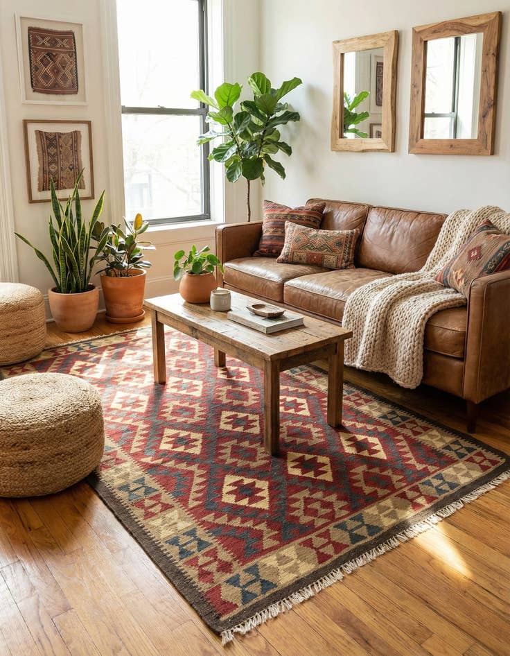 Detail image of 5' 1 x 8'  Hand Woven Kilim Maymana Wool Rug