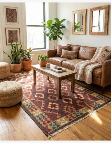5' 1 x 8' Hand Woven Kilim Maymana Wool Rug