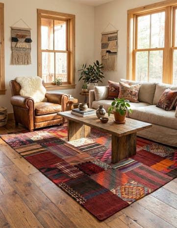 5' 2 x 6' 10 Hand Woven Kilim Patchwork Wool Rug