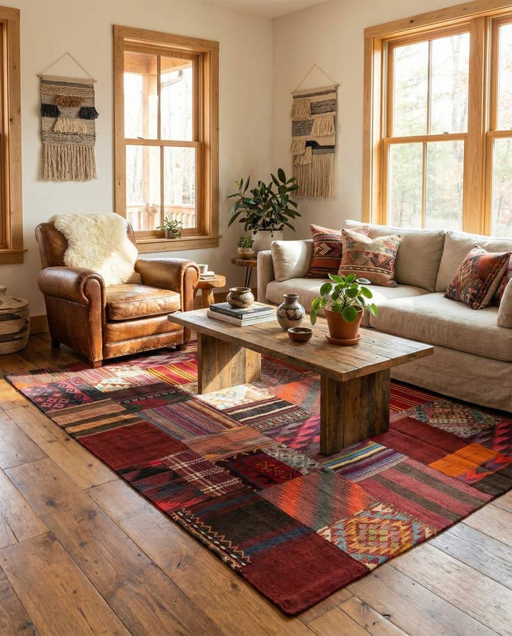 Detail image of 5' 2 x 6' 10 Hand Woven Kilim Patchwork Wool Rug