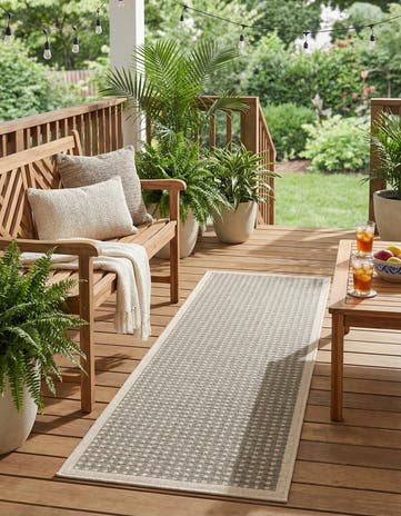 Brown Easy-Clean Border Indoor / Outdoor Runner Rug