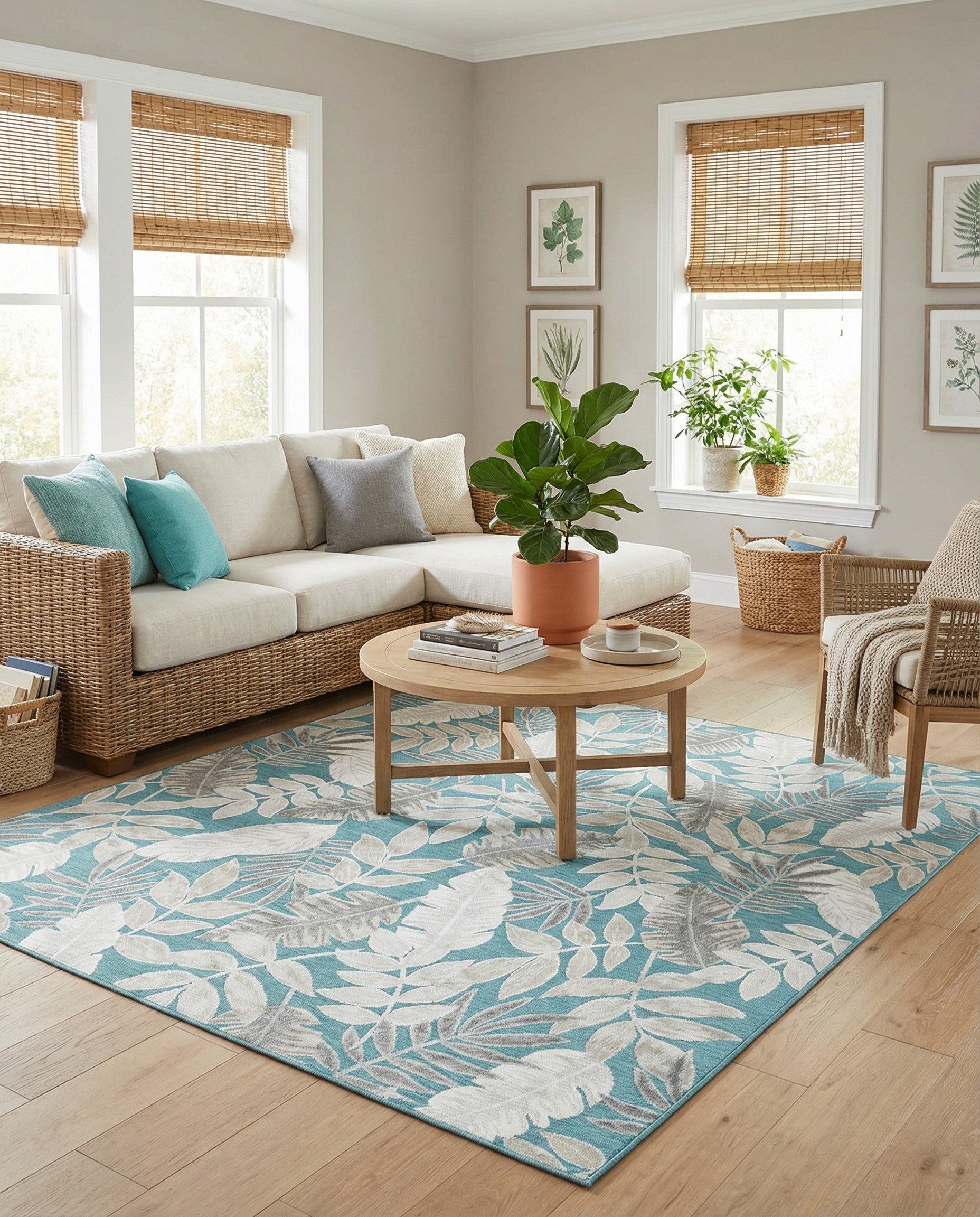 8' 2 x 10' Easy-Clean Botanical Indoor / Outdoor Rug