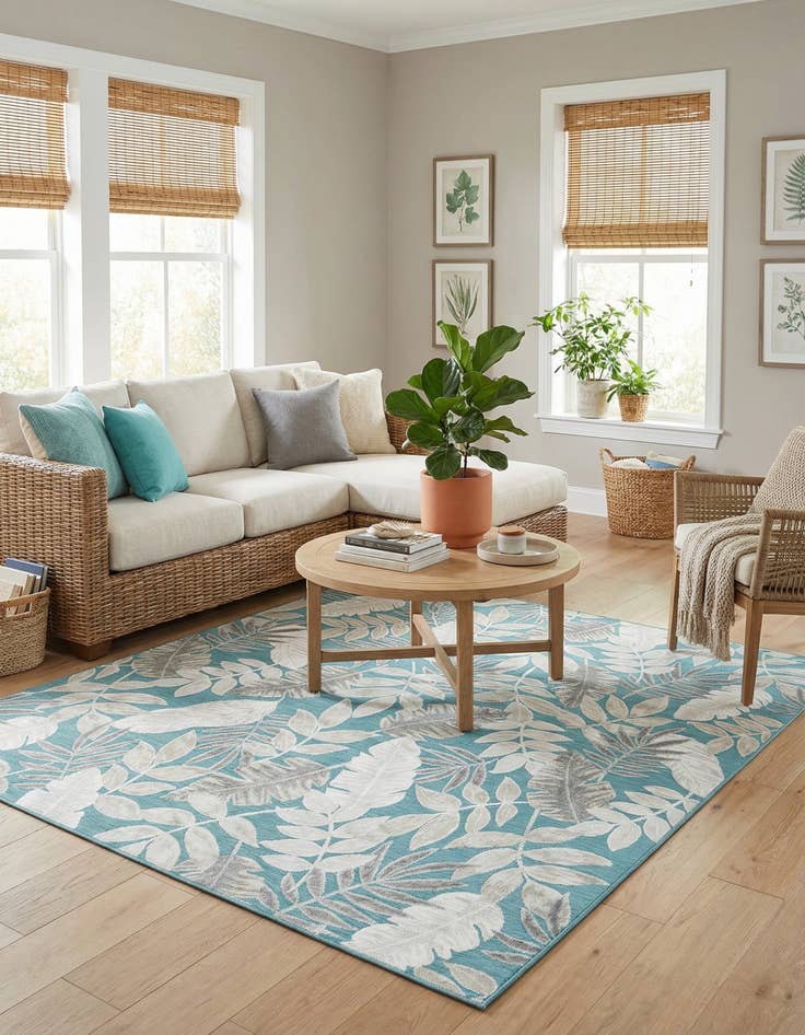 Detail image of  8' 2 x 10'  Washable Botanical Indoor / Outdoor Rug
