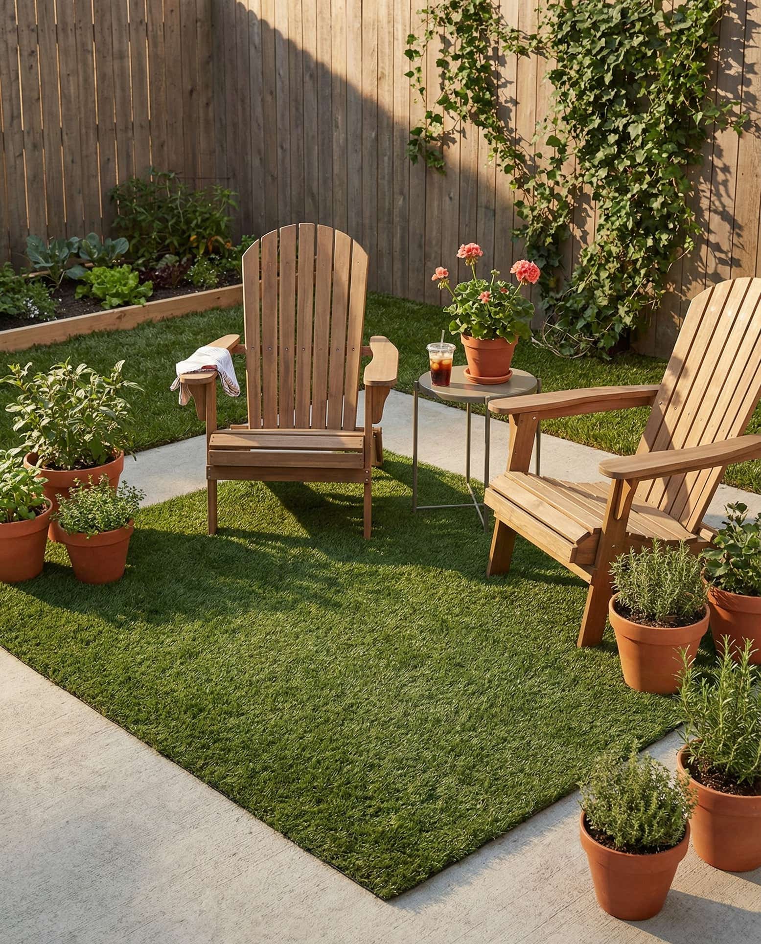 5' 3 x 5' 3 Easy-Clean Grass Indoor / Outdoor Square Rug