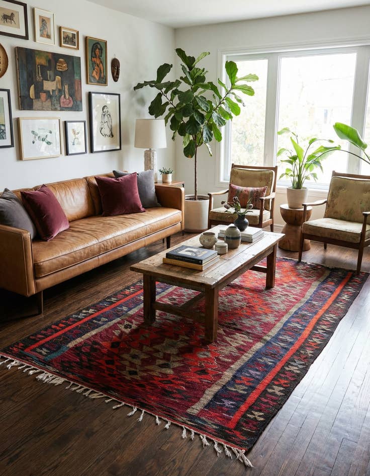 Detail image of 4' 8 x 9' 2  Hand Woven Kilim Fars Wool Rug