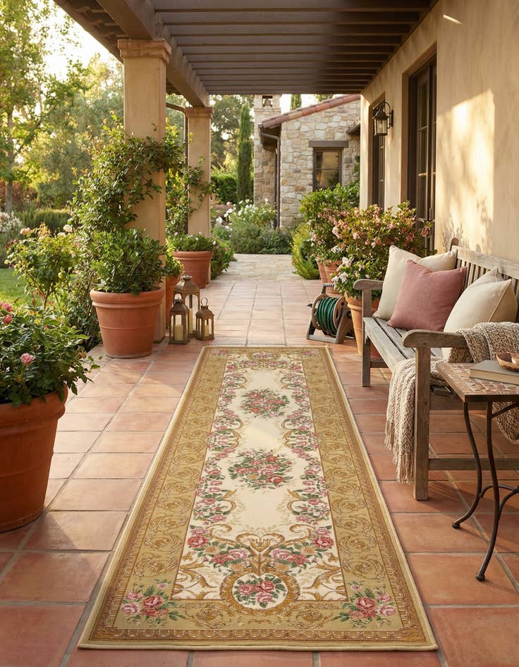 Detail image of 2' 7 x 12'  Washable Traditional Indoor / Outdoor Runner Rug