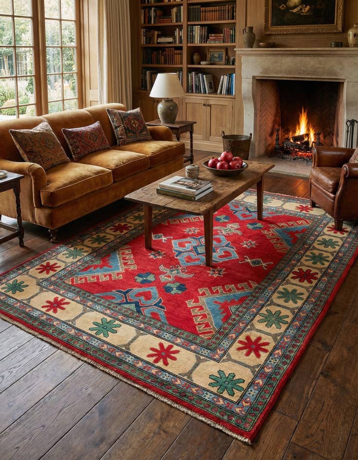 Detail image of  4' 9 x 6' 7  Hand Knotted Kazak Rug