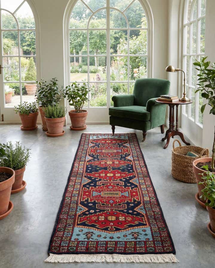 2' 2 x 7' 2 Hand Knotted Hamedan Persian Wool Runner Rug