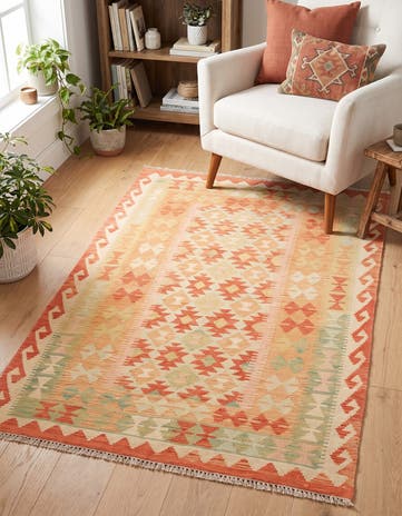 3' 3 x 5' 2 Hand Woven Kilim Waziri Wool Rug