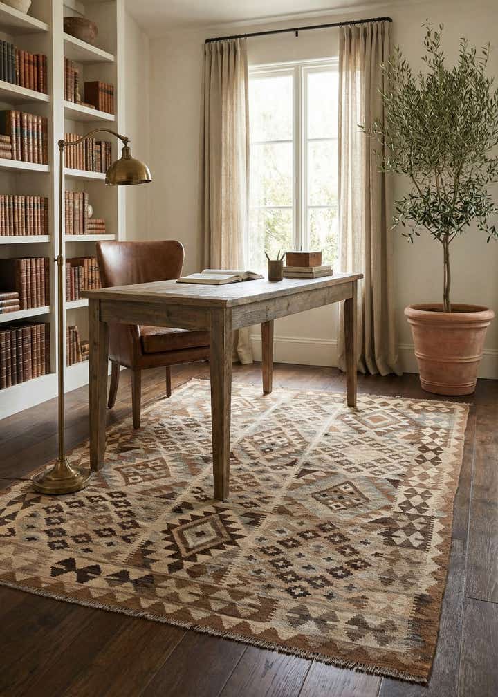 5' x 6' 6 Hand Woven Kilim Maymana Wool Rug