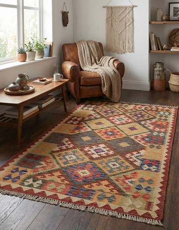 3' 6 x 6' 6 Hand Woven Kilim Maymana Wool Rug
