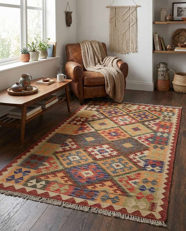 3' 6 x 6' 6 Hand Woven Kilim Maymana Wool Rug