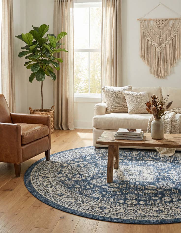 Detail image of  7' 10 x 7' 10  Washable Aztec Indoor / Outdoor Round Rug