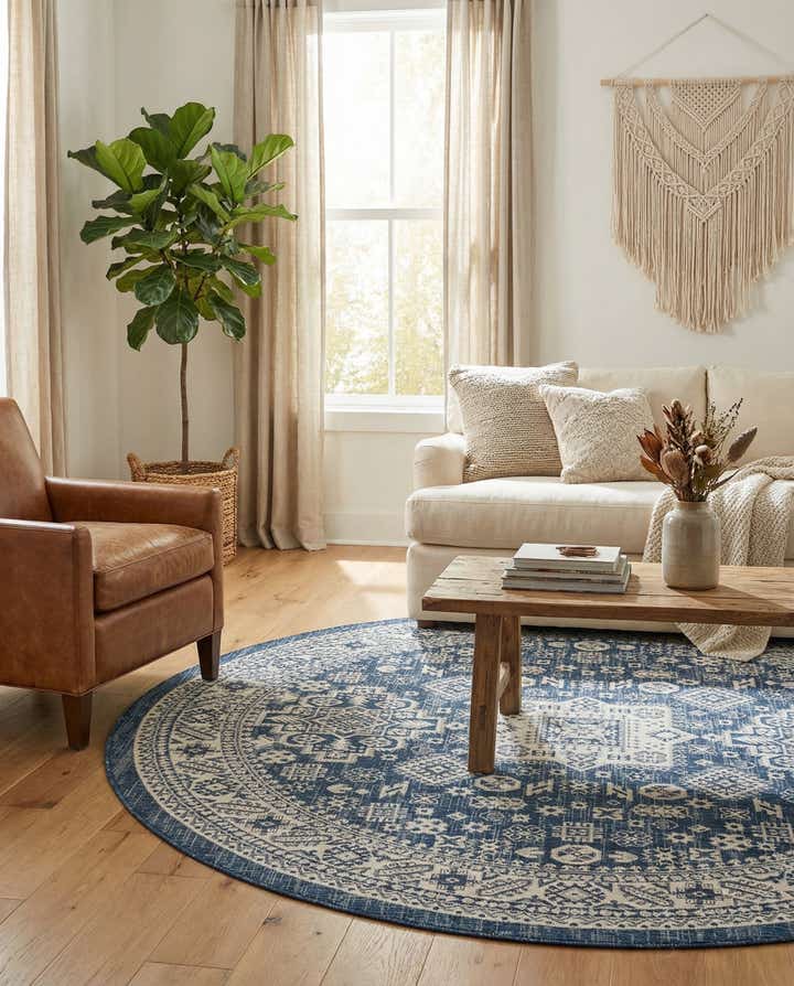 7' 10 x 7' 10 Easy-Clean Aztec Indoor / Outdoor Round Rug
