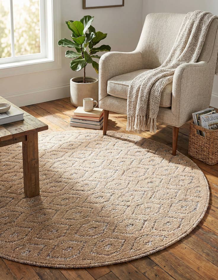Detail image of  4' x 4'  Washable Trellis Textured Indoor / Outdoor Round Rug