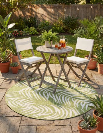 4' x 4' Easy-Clean Botanical Indoor / Outdoor Round Rug