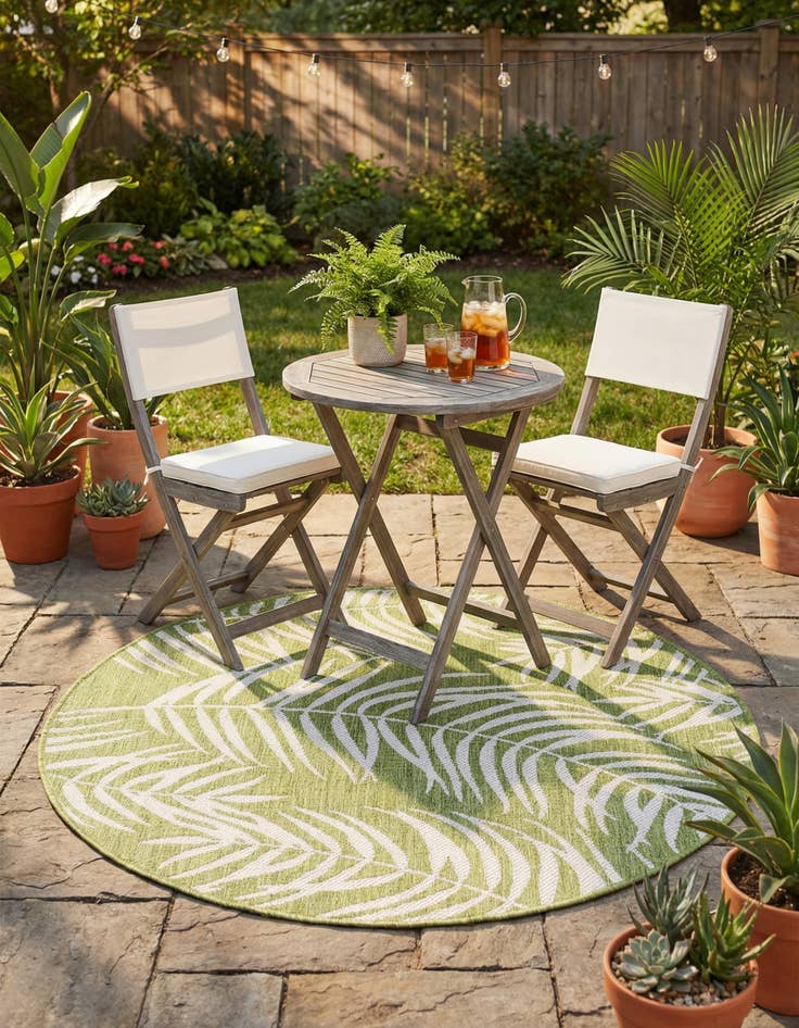Detail image of  4' x 4'  Washable Botanical Indoor / Outdoor Round Rug