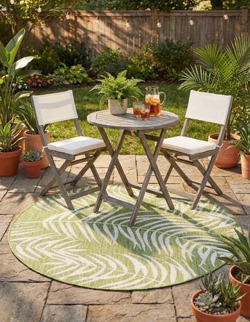 4' x 4' Easy-Clean Botanical Indoor / Outdoor Round Rug