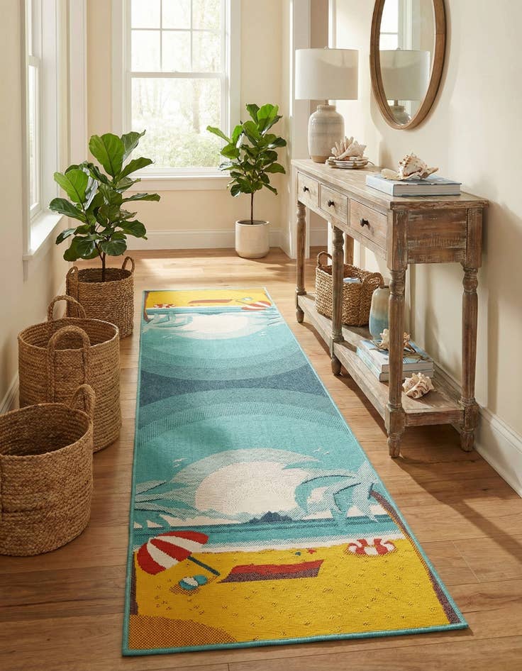 Detail image of 2' 7 x 10'  Washable Coastal Indoor / Outdoor Runner Rug
