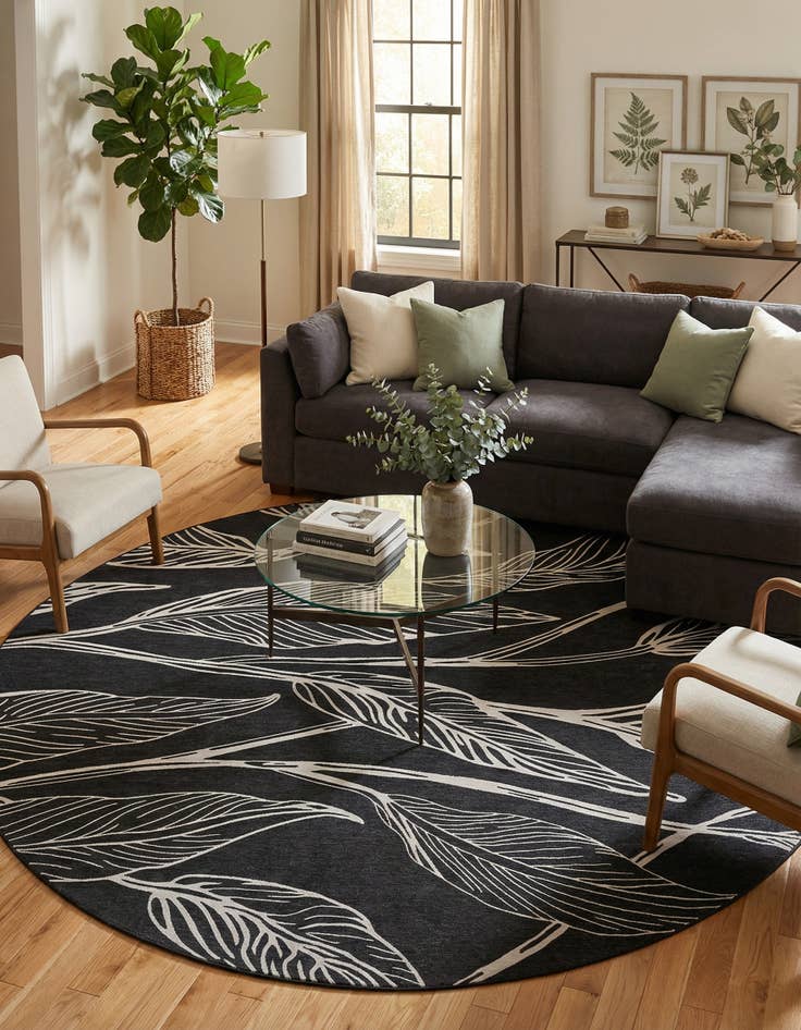 Detail image of 13' x 13'  Washable Botanical Indoor / Outdoor Round Rug